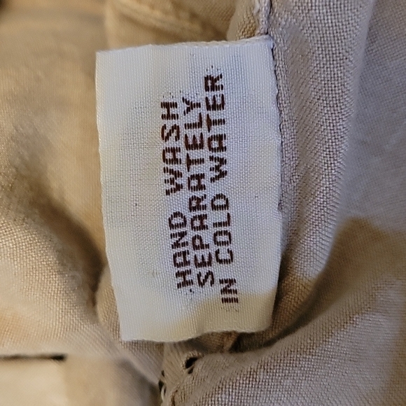 VTG MAGIC 1980s Tan Floral Embroidered Tie Back Sleeveless Circle Dress - Picture 11 of 16